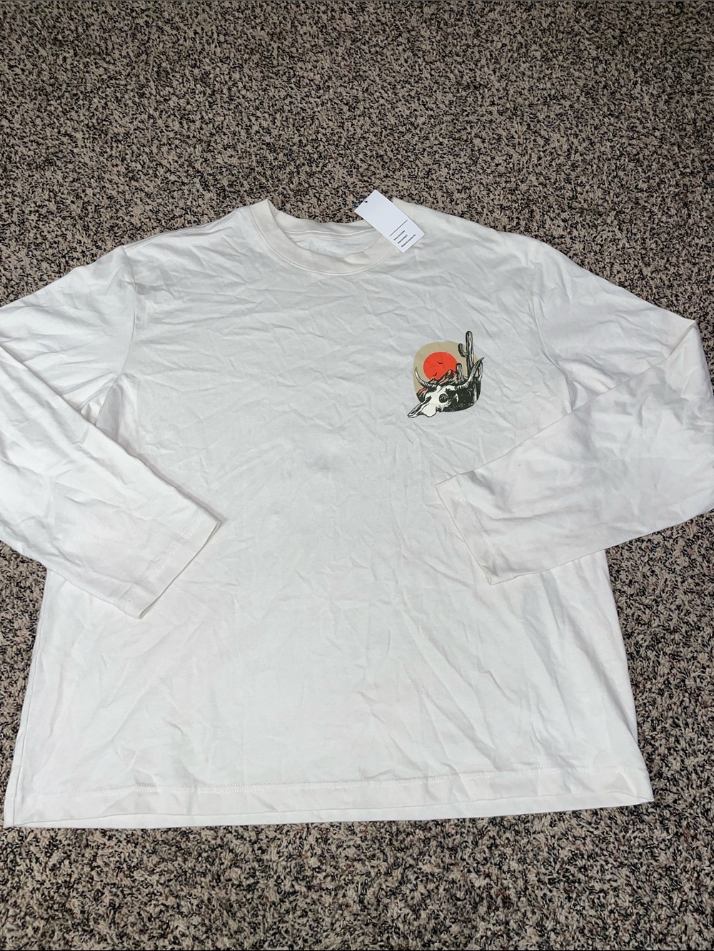 Original Use Drop Shoulder Long-Sleeve Tee with Skull Graphic XL NWT Ivory